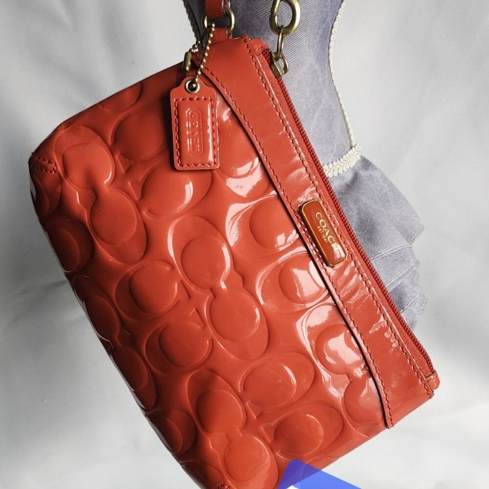 Coach Papaya Orange Embossed Patent Leather Wristlet
